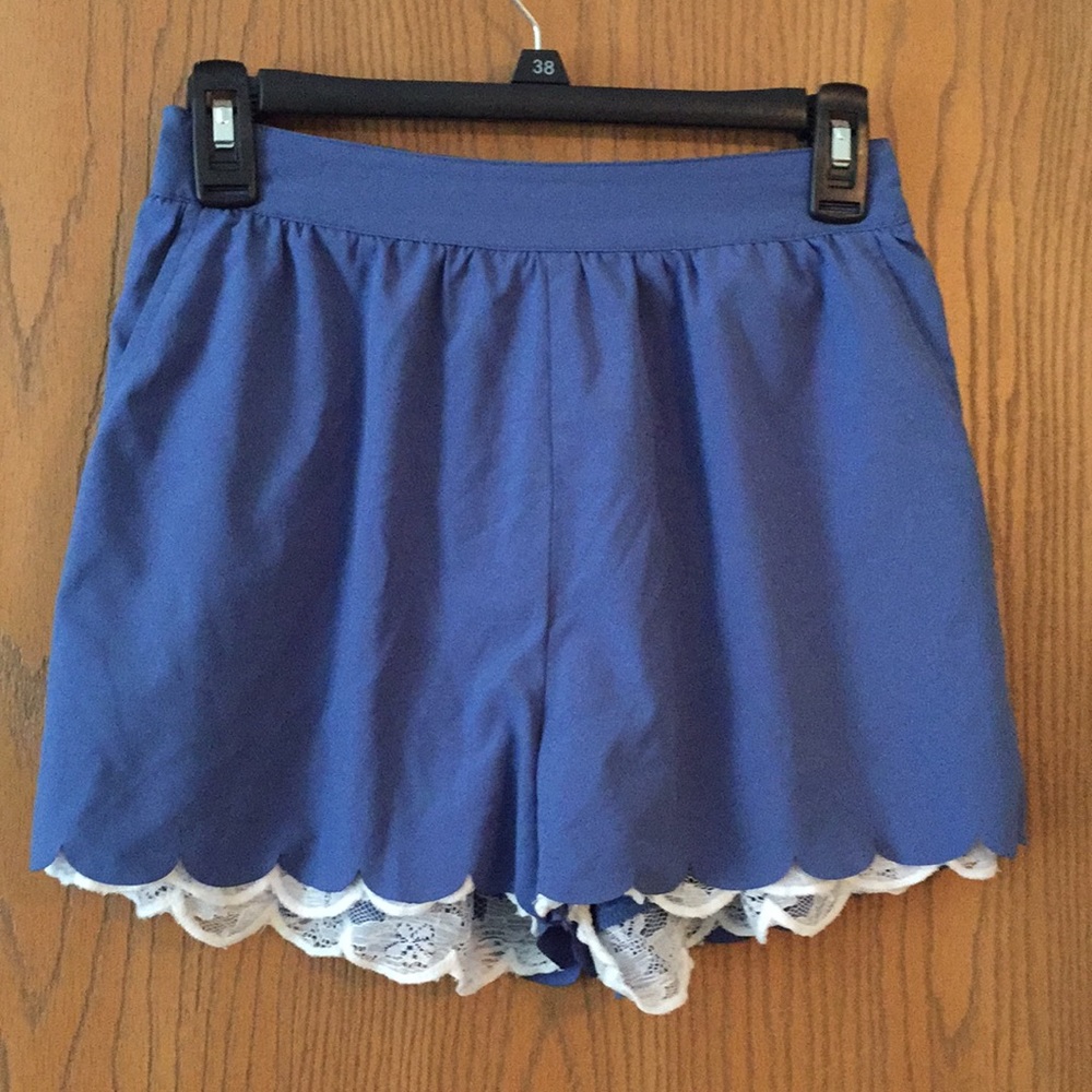 Blue lace edge shorts